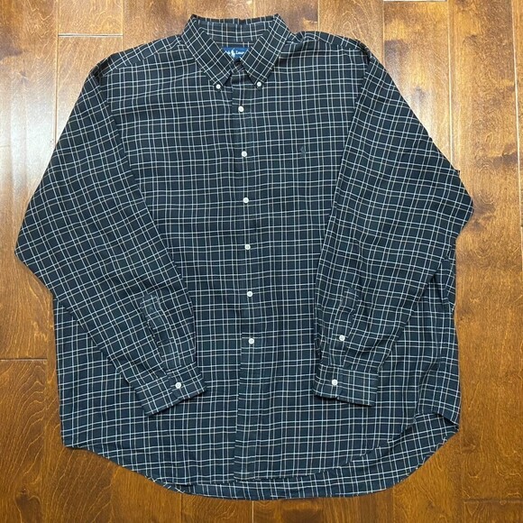 Polo Ralph Lauren Vintage 90s Big & Tall Checkered Black Tan Button Up Shirt XXL - Picture 3 of 7